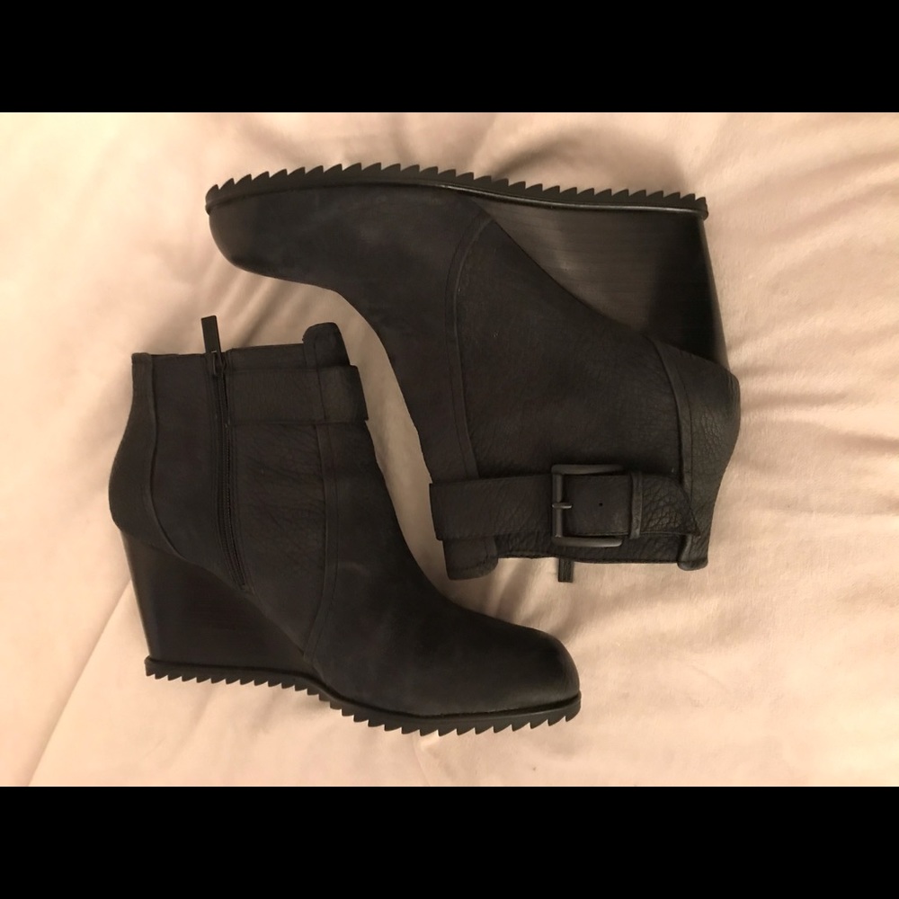 Sexy Black Suede Wedge Bootie